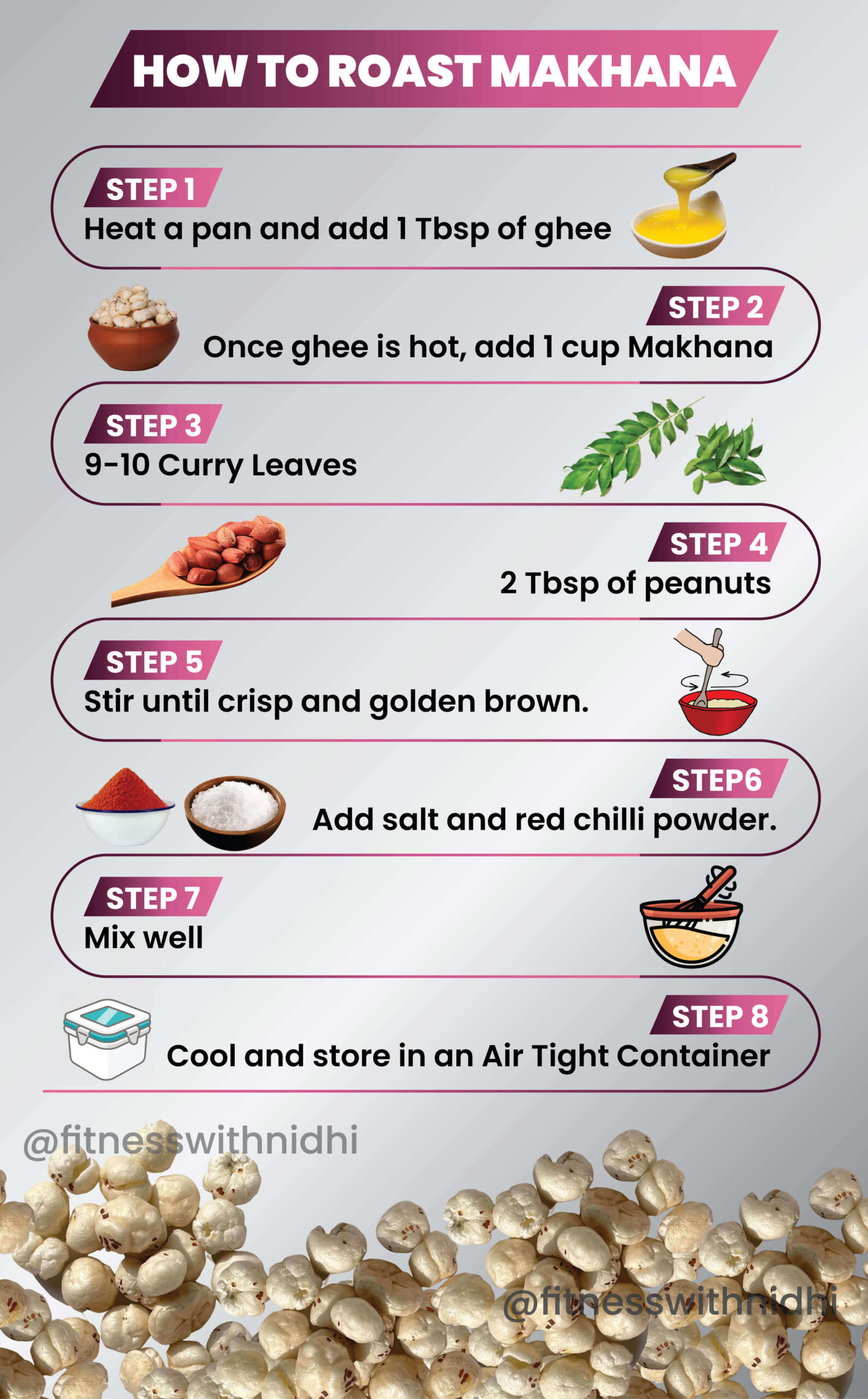 step by step process of how to roast makhana