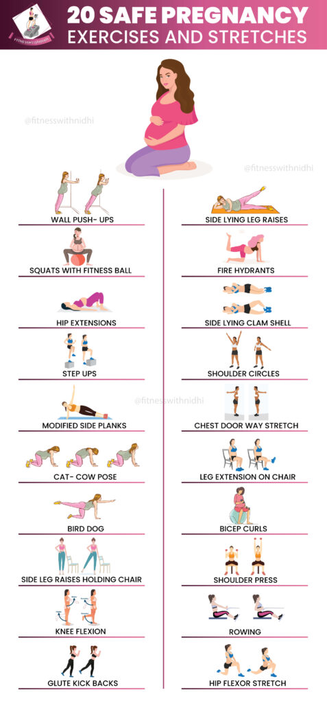 20 safe pregnancy exercises and stretches by Fitness with Nidhi